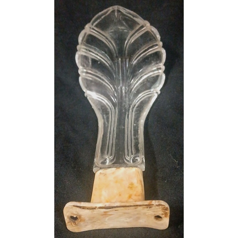 Vtg Glass Drapery Tieback Curtain Holder Leaf Feather Melamine Mount FLAW READ